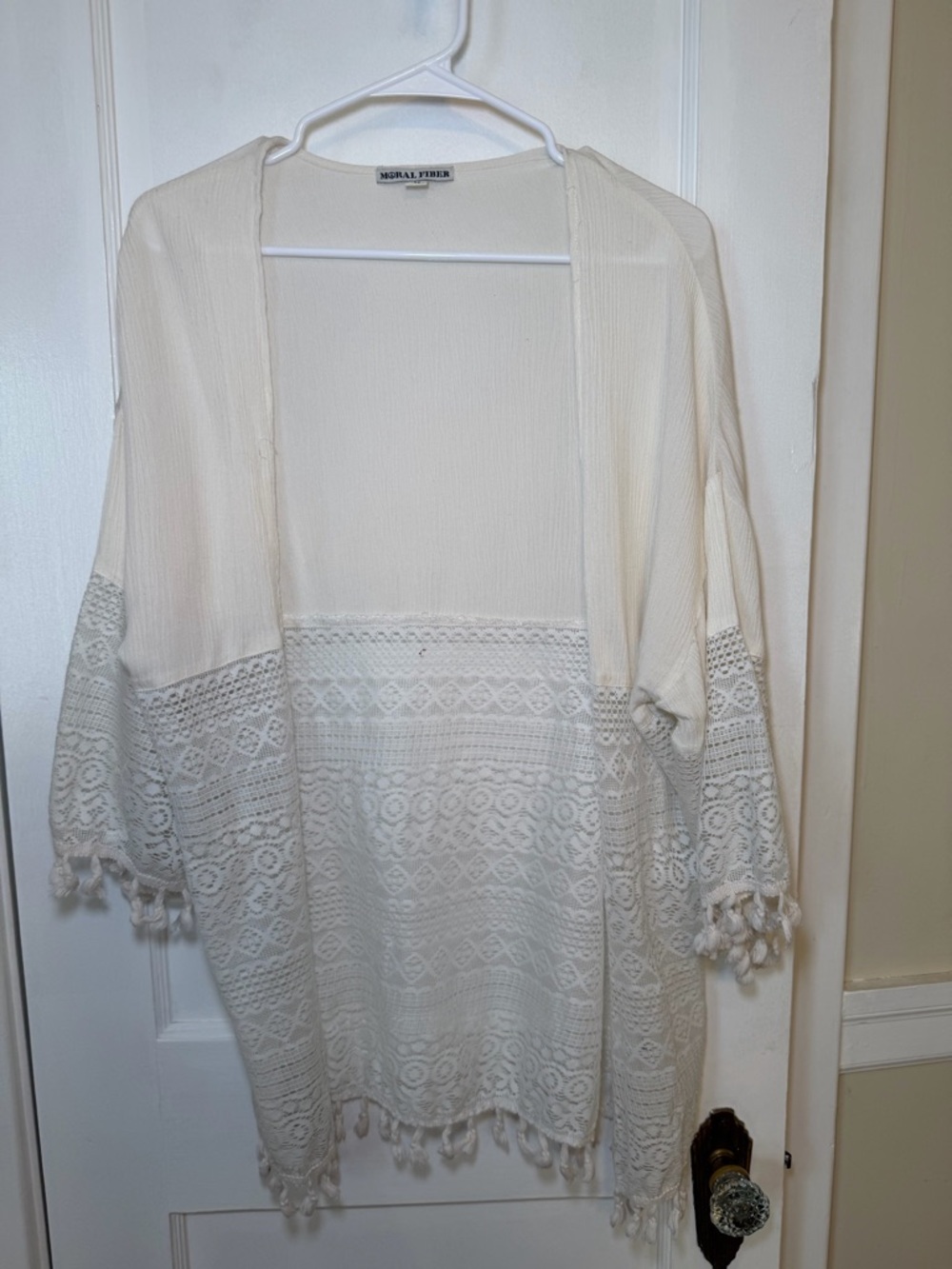 Festival Season Cream Open-Front Crochet Kimono